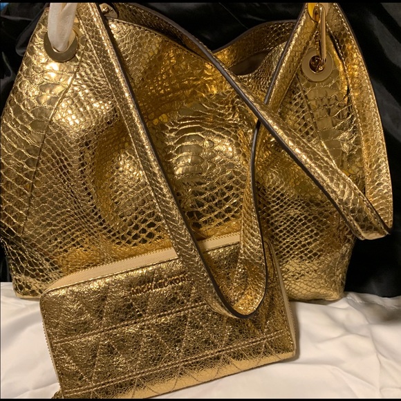Michael Kors Python Metallic Gold Bag and Wallet - Picture 6 of 16
